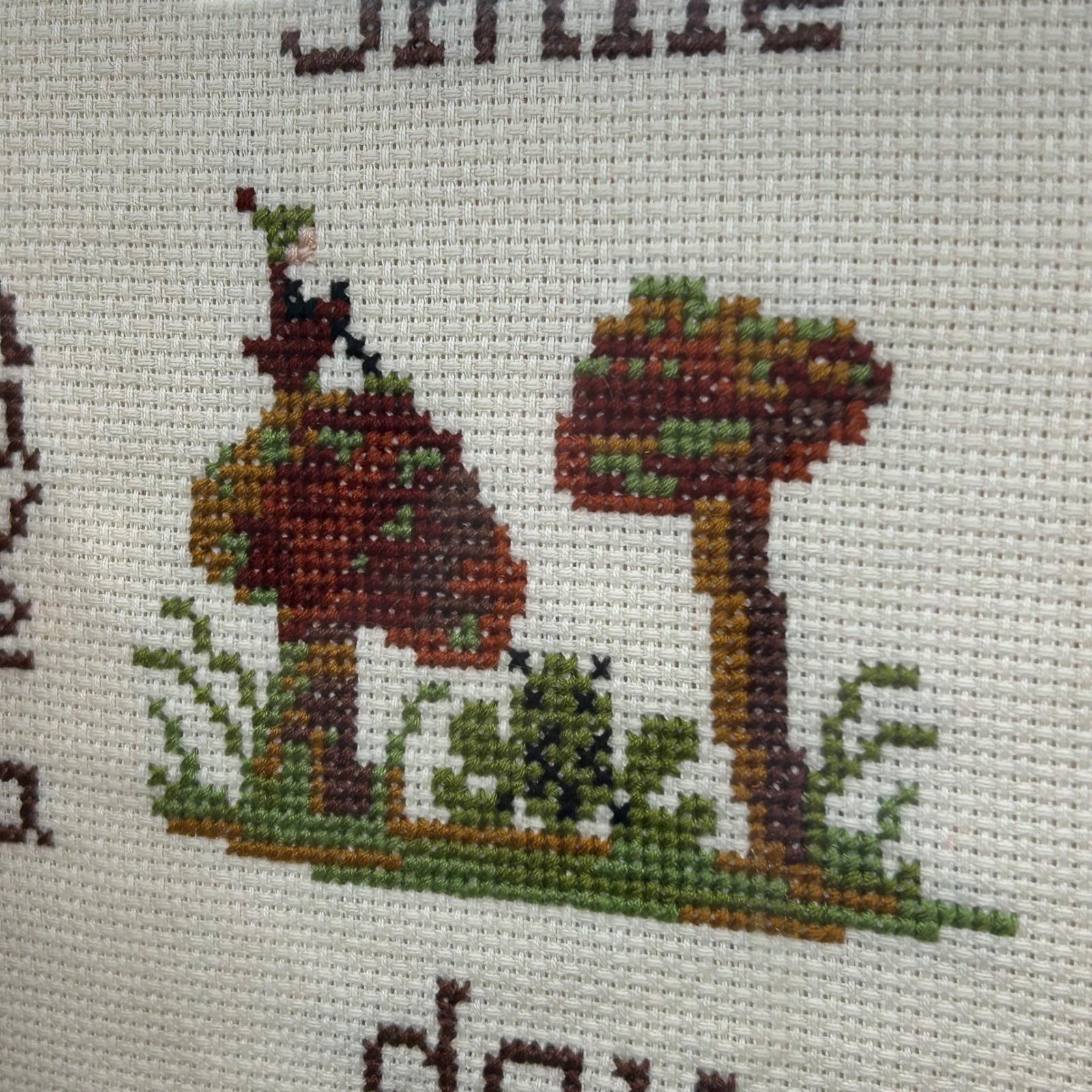 Vintage Cross Stitch Mushroom Pixie Frog Framed Wall Art Cottagecore Whimsical