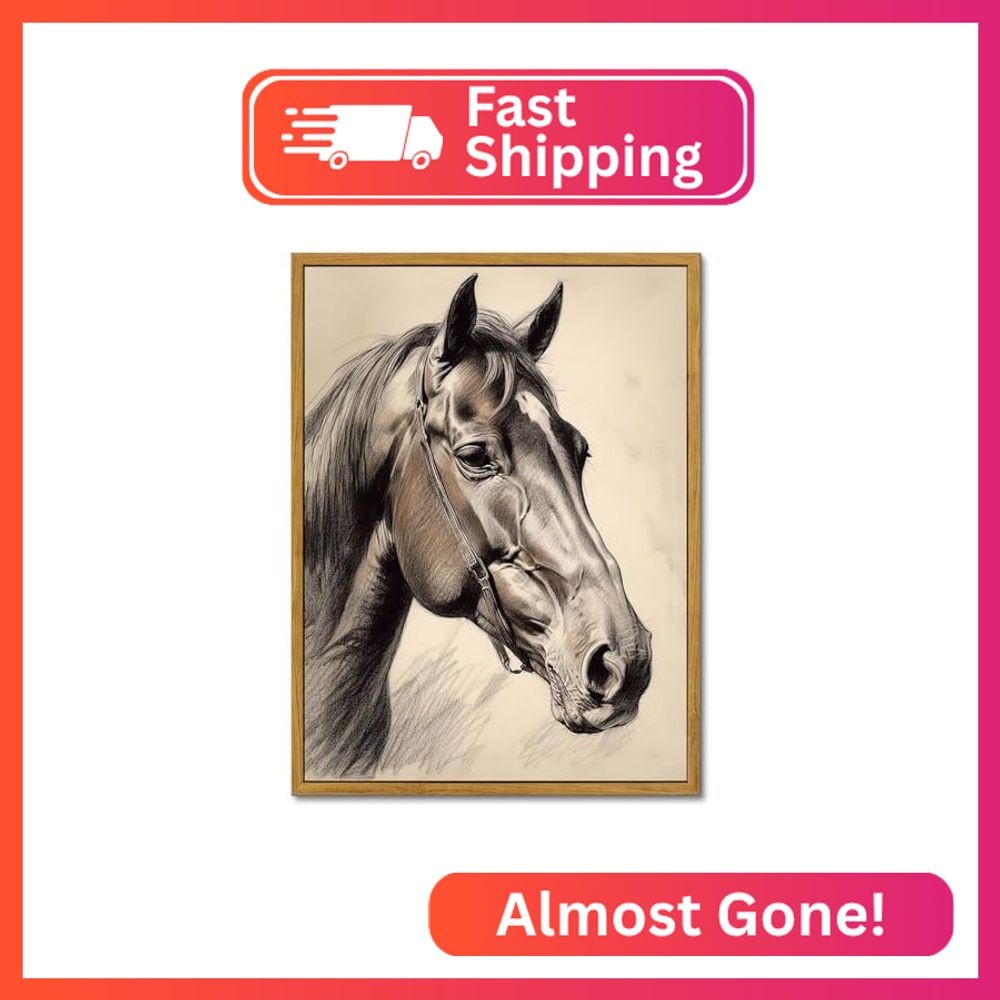 KBKBART Framed Canvas Horse Wall Art, Vintage Western Decor Horse Portrait Canva
