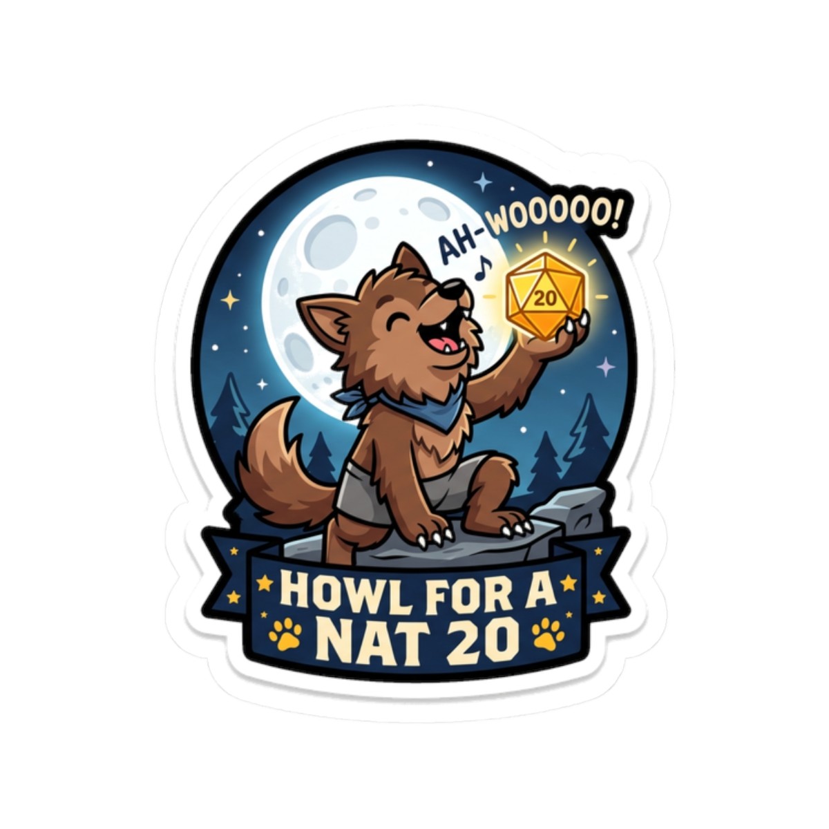 Howl For A Nat 20 Halloween Tabletop RPG D20 Dice Gamer Sticker