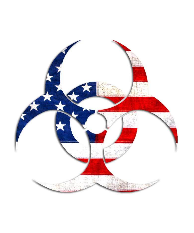 American Flag Biohazard Sticker Toxic Nuclear Bomb Zombie Warning Decal USA