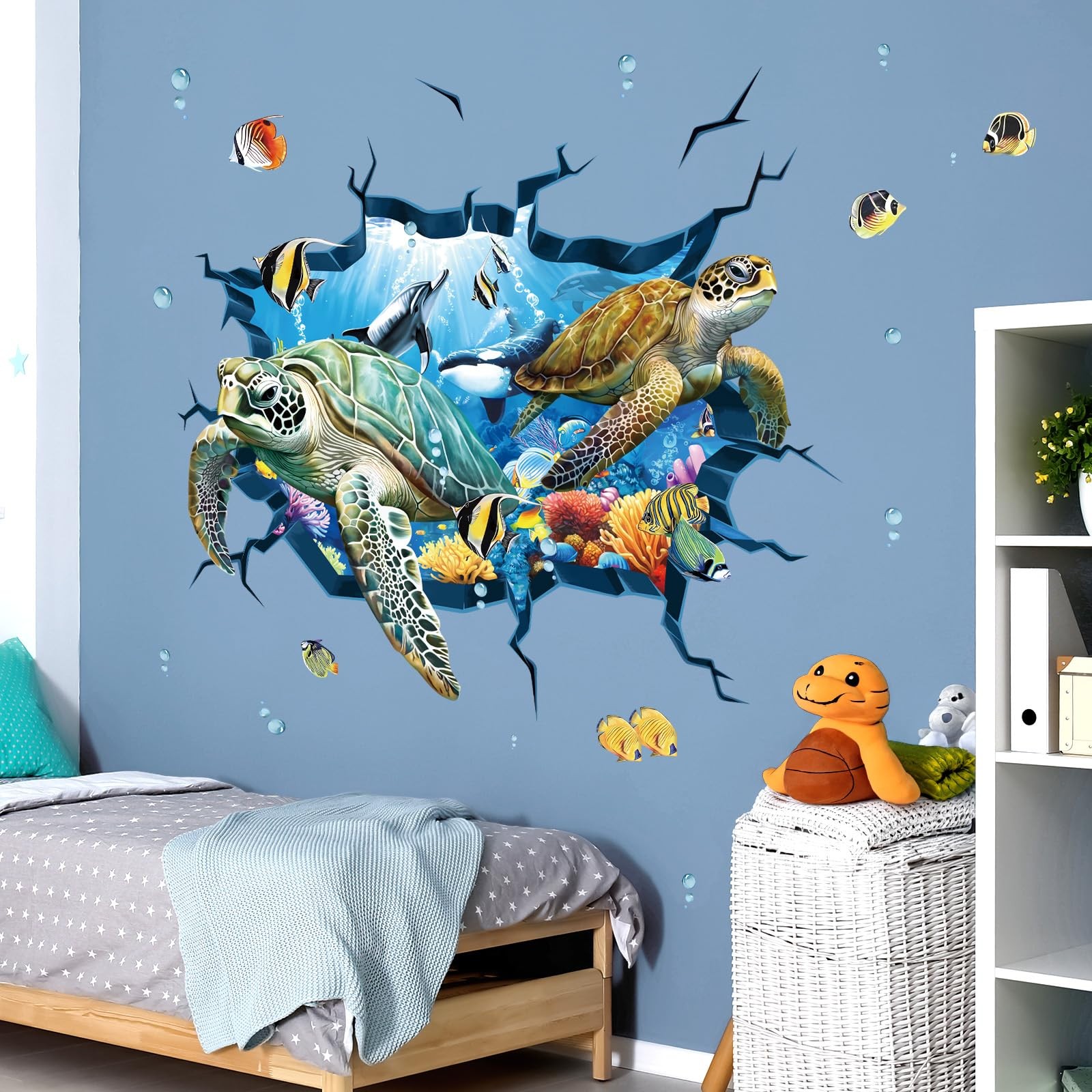 decalmile 3D Under The Sea Turtle Wall Decals Underwater Ocean 3d