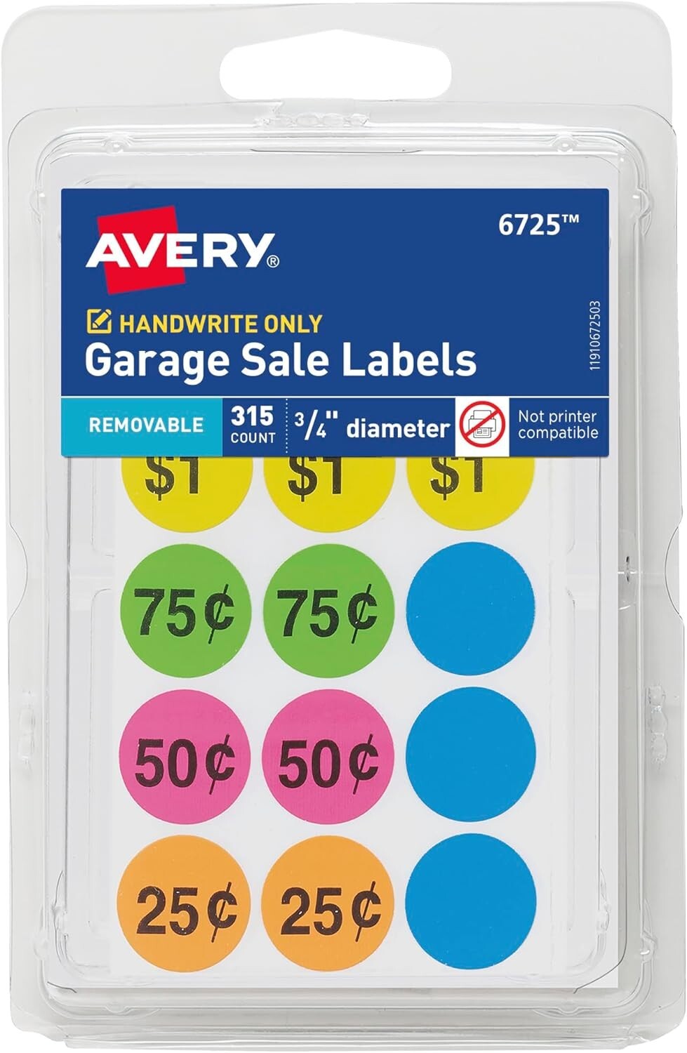 Avery Garage Sale Removable Labels, 3/4 Inch Round Labels, Assorted Colors
