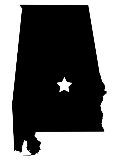 Alabama State shape with capital Vinyl Decal Window Laptop Any Size Any Color