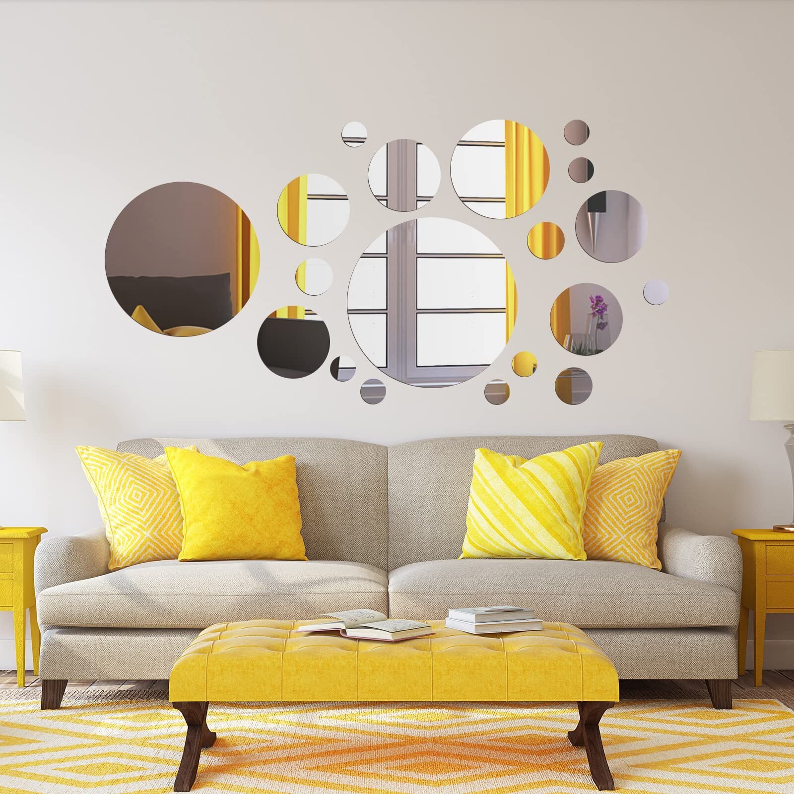 32 Pieces Mirror Wall Stickers Removable Acrylic Mirror Setting Adhesive Roun…