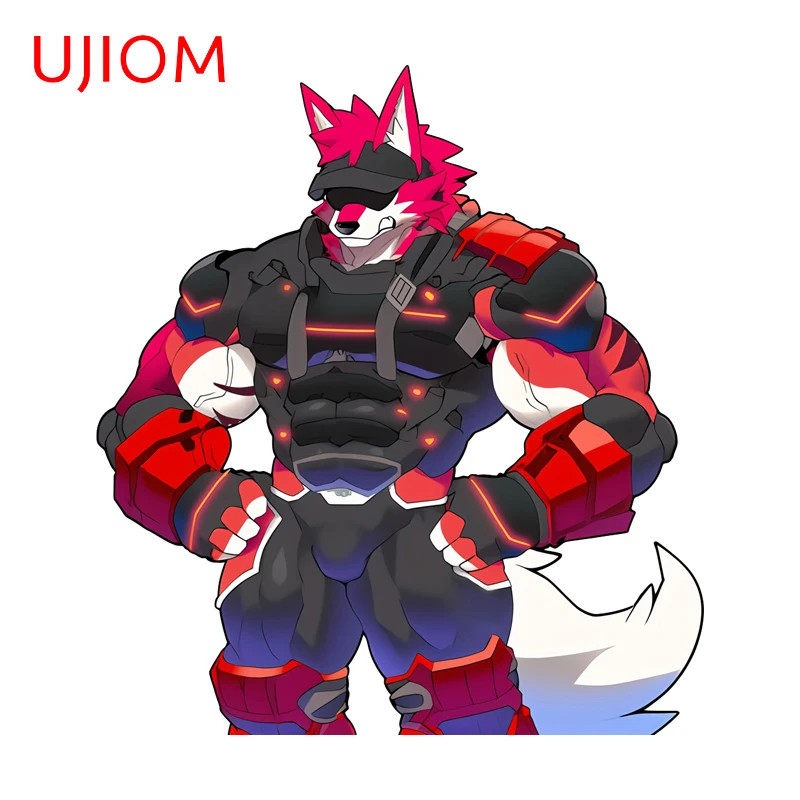 UJIOM Muscle Furry Red Wolf Man Wall Stickers Cool Handsome Anime Art Helmet