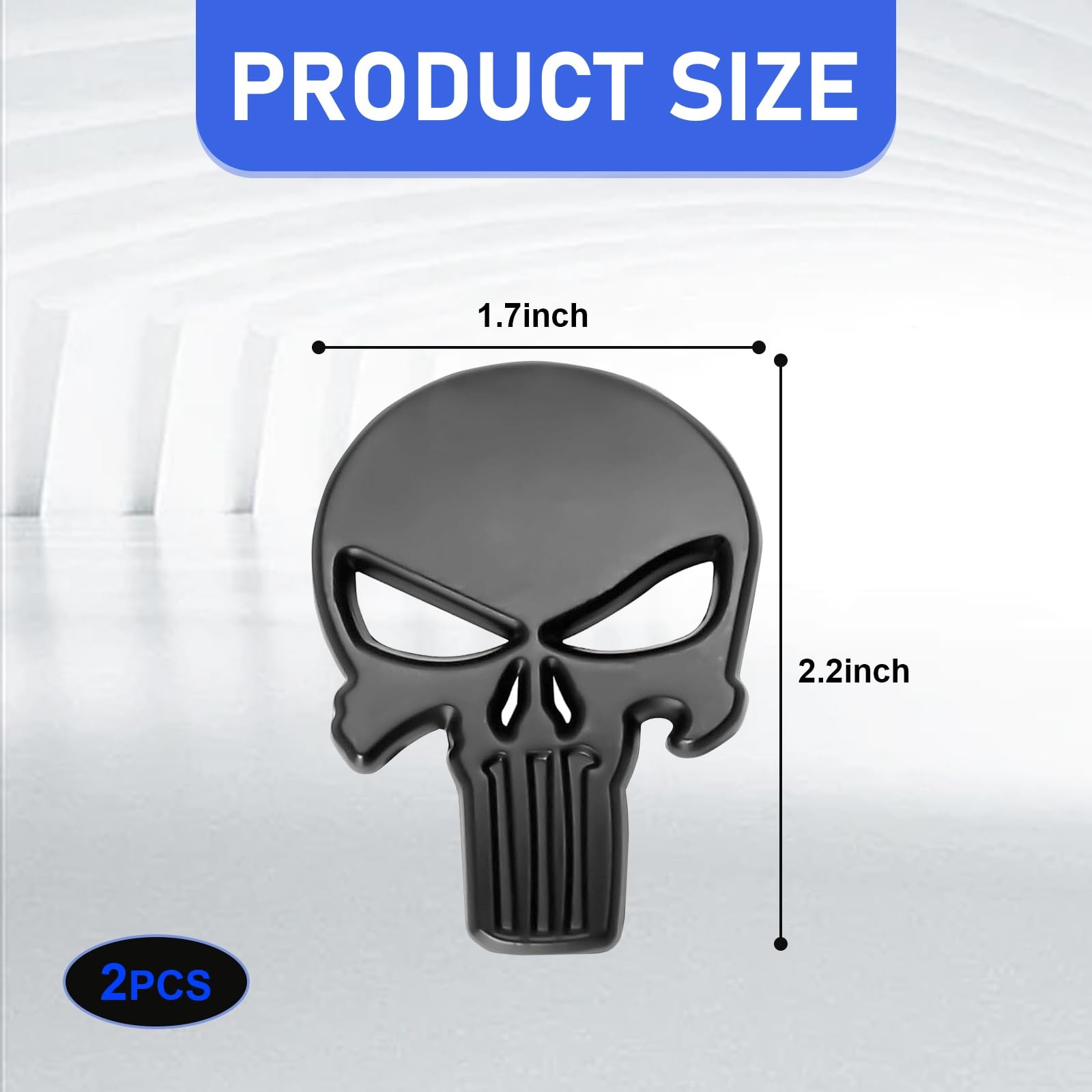 2 PCS Car Punisher Skull Sticker, 2.2" x 1.7" 3D Metal Gloss Anti-Rust Fuel T…