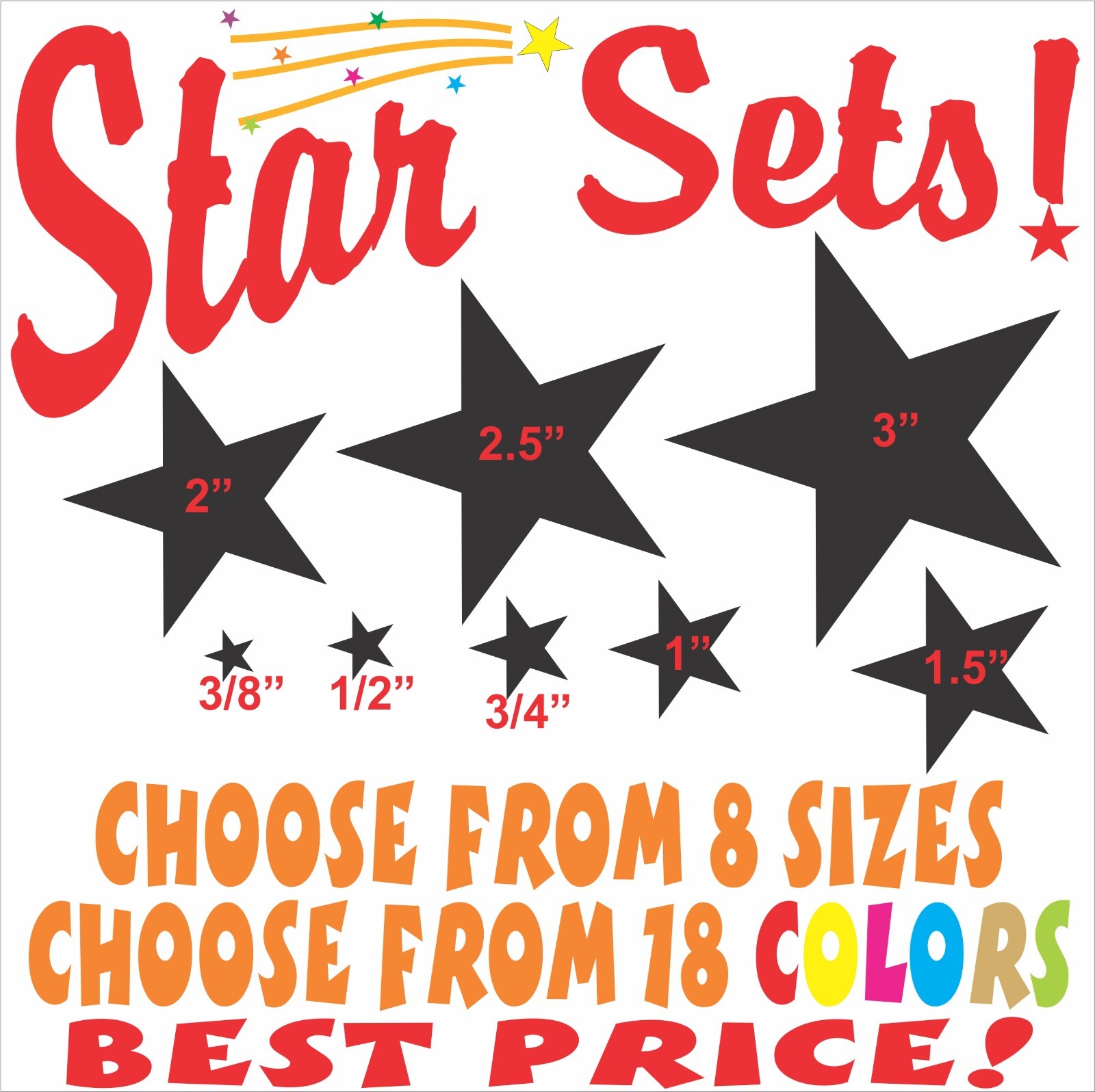 STAR STICKERS! Pick your size and color! Permanent glossy vinyl decals Stars