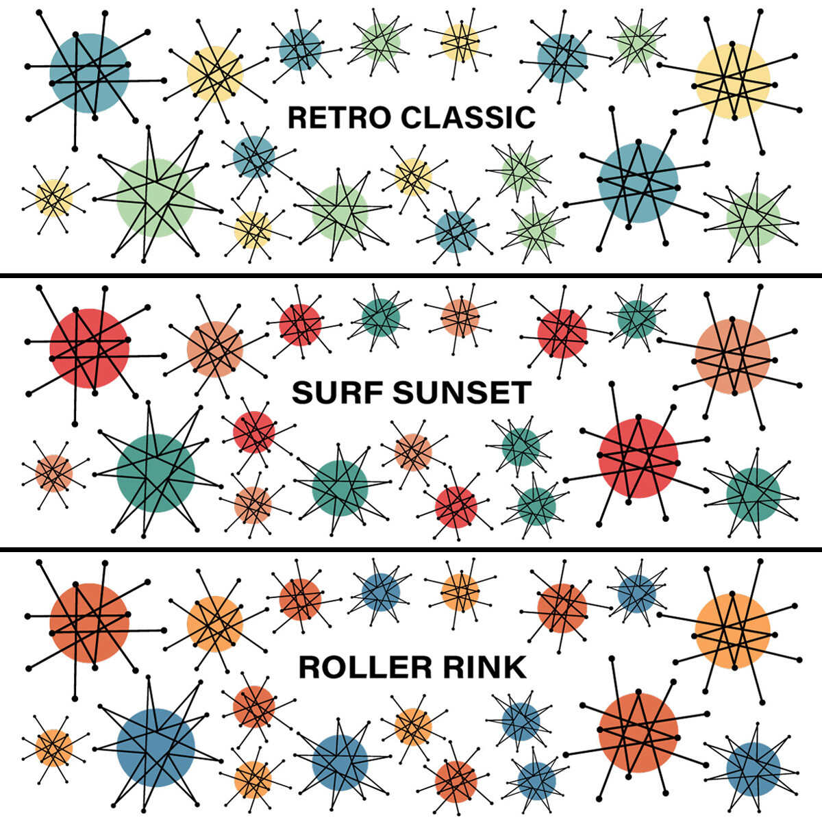 Atomic Starburst Wall Decals & Accents – Medium Set Of 50 – 12 Color Palettes
