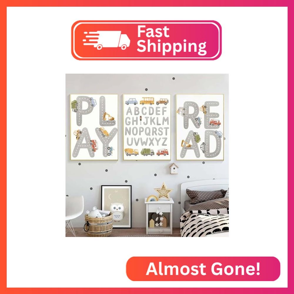 Recrtain Playroom Wall Art Kids Cartoon Alphabet Wall Art Canvas Painting Read a