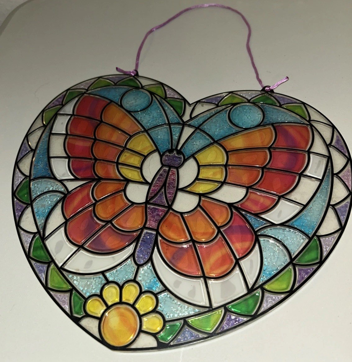9×10 ~ Butterfly Heart Multicolor Home Decor Plastic Sun Catcher Window Hanging