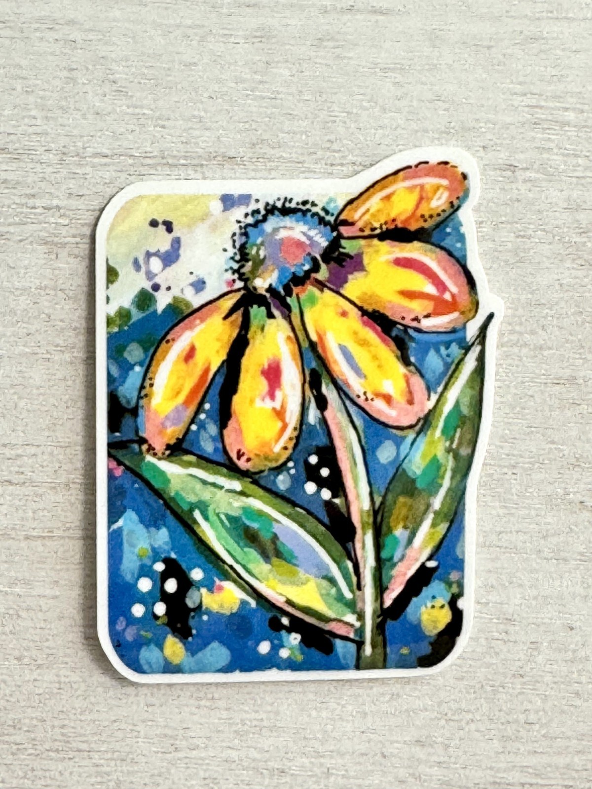 Yellow Daisy Sticker, ACEO Bright Color Flower Cute Sticker, Decal, Waterproof