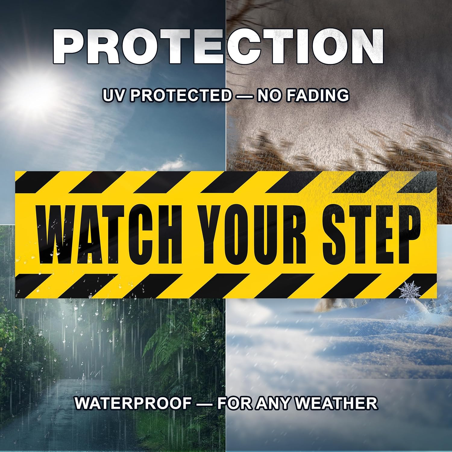 Watch Your Step Sticker, 10 X 3 Inch Reflective Yellow Safety Floor Decals, Wate
