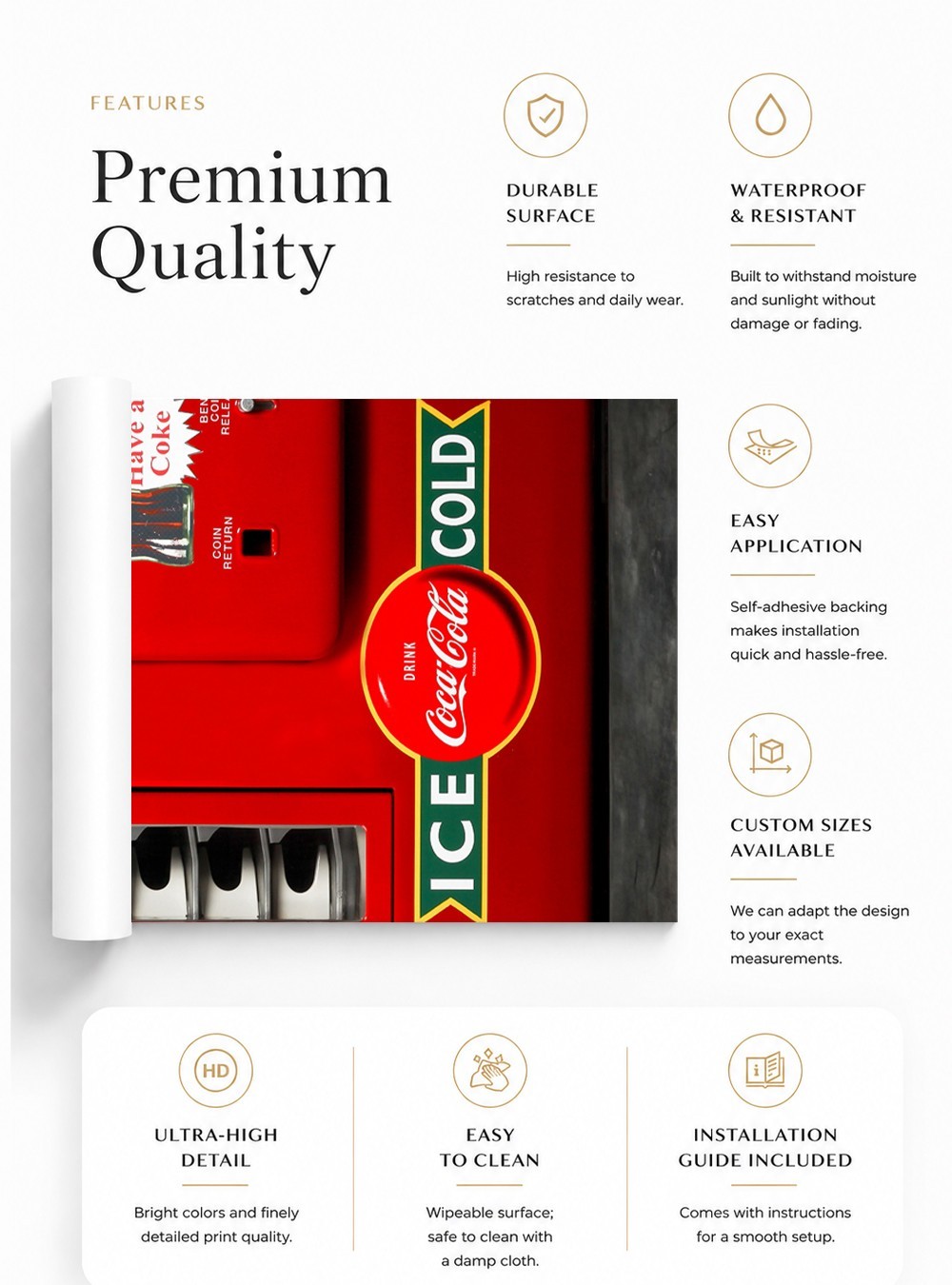 Retro Coca-Cola Vending Machine Refrigerator Wrap Decal for Side-by-Side Fridges