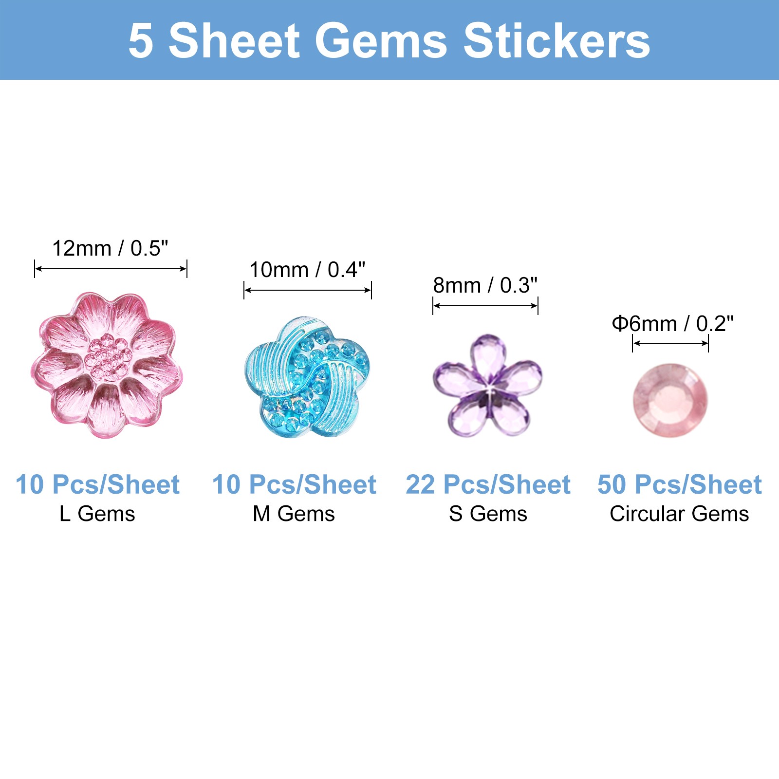 495Pcs Gems Stickers, 5 Sheet Flower Circular Rhinestone Stickers, Multicolor