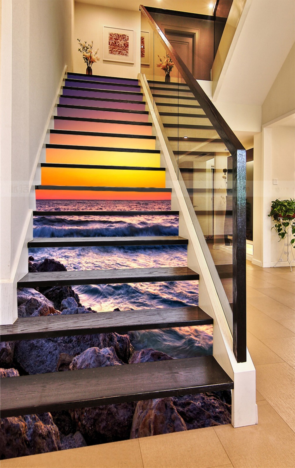 3D Sunset Ocean AZ1360 Stair Risers Decoration Mural Vinyl Wallpaper Kay