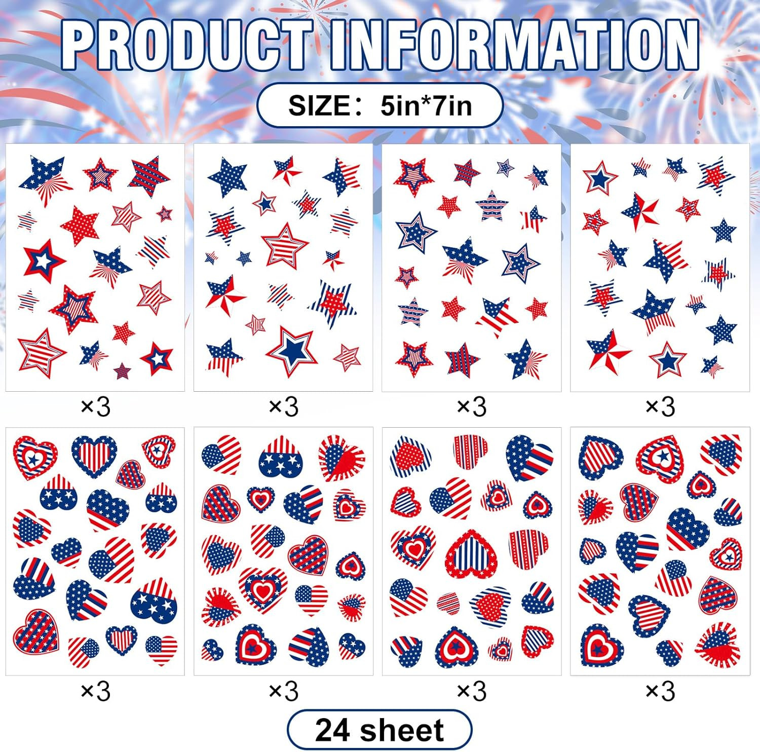 432Pcs Patriotic Stickers American Flag Print Star Heart Shaped Stickers 4Th of