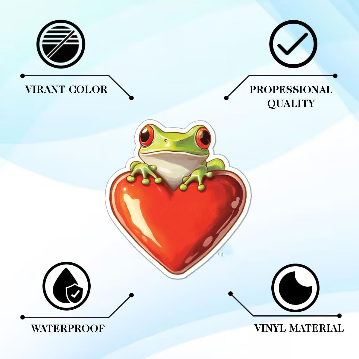 100Pcs Cute Frog Stickers Waterproof Decals for Water Bottles Laptop Luggage Com
