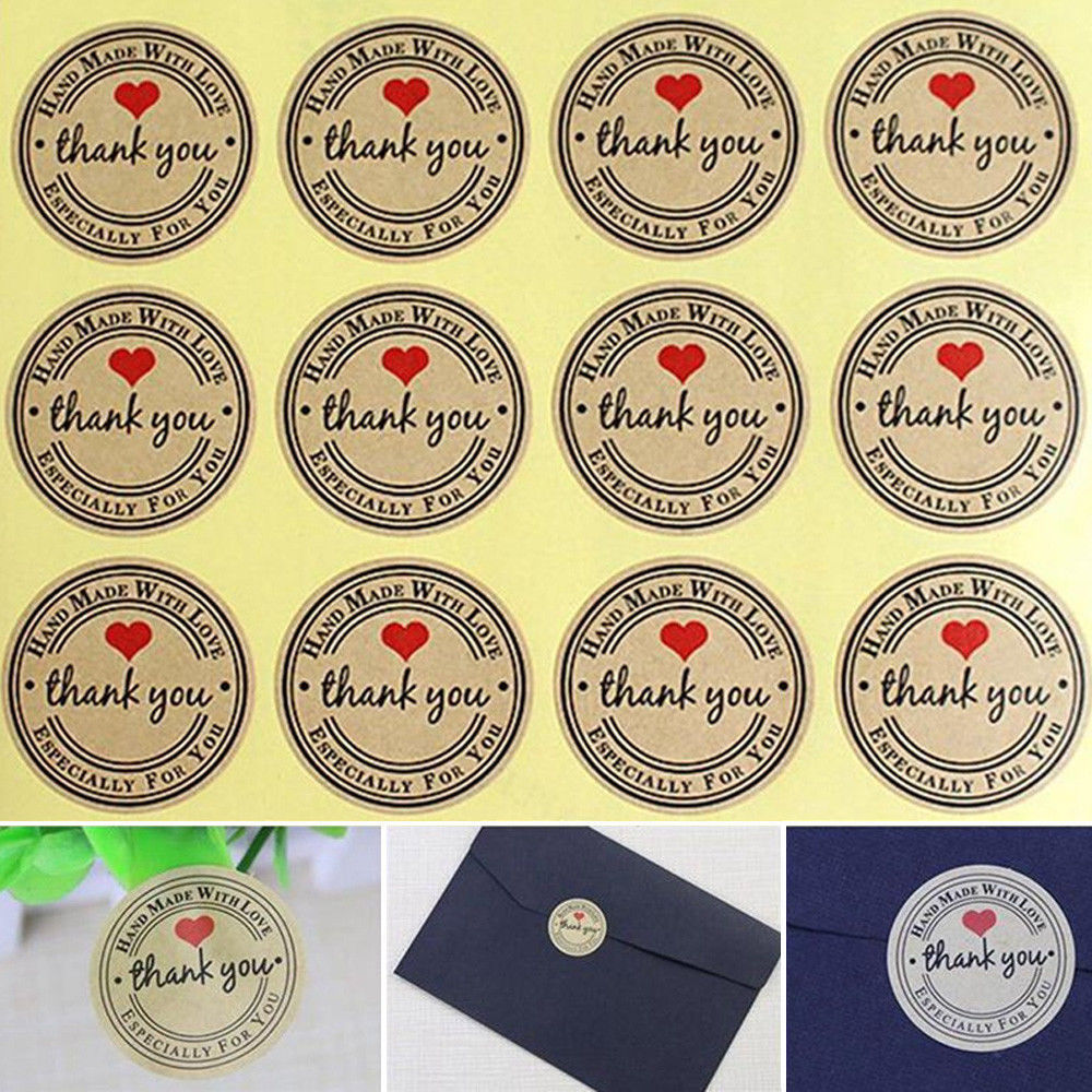 34 Thank You Stickers/Decals-1.5 Inch Round-Hand Made w/Love-Especially For You+