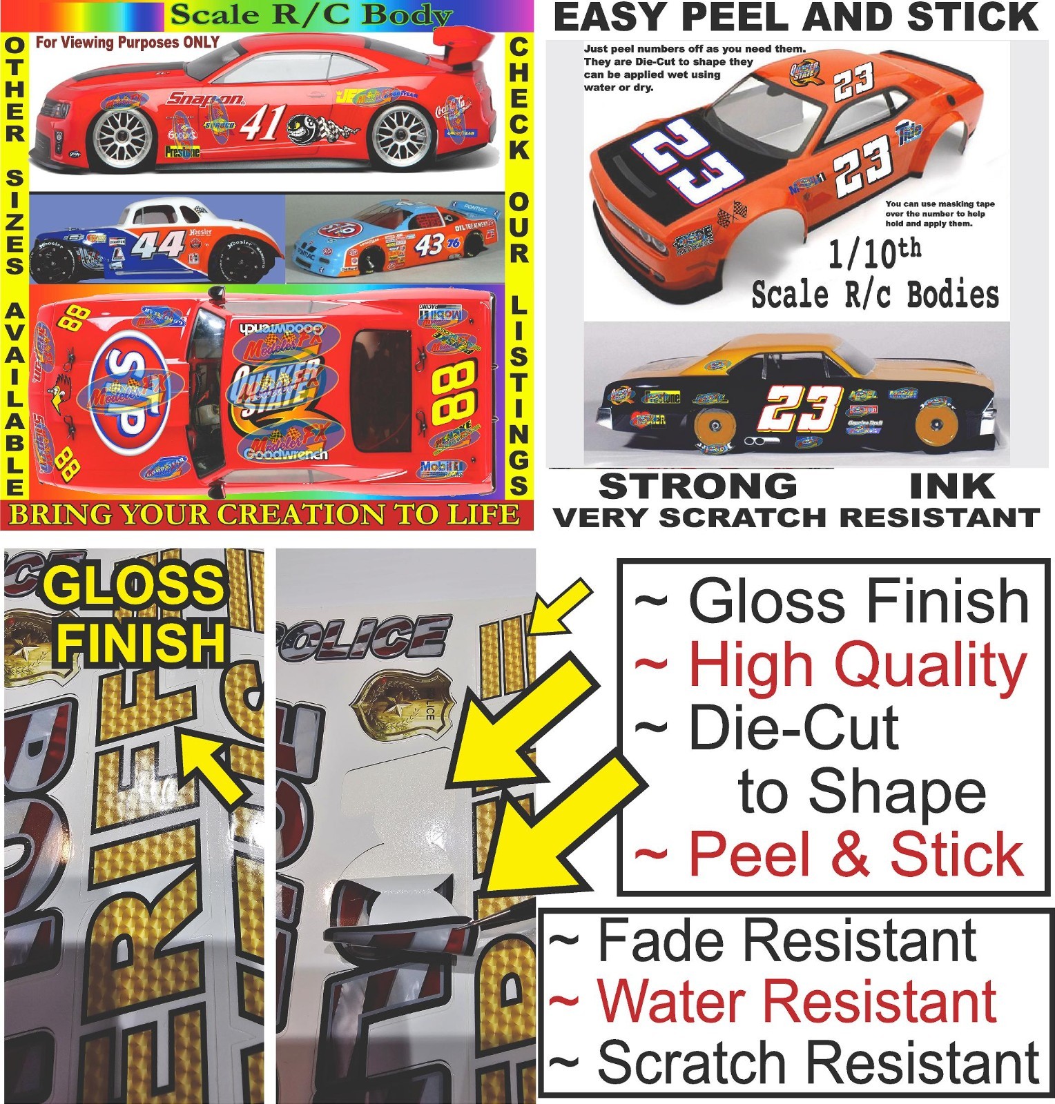 White Vinyl Sticker Sheet 91 nascarlosi-R/c Model Decal fits 1/24-1/16 Scale CUT