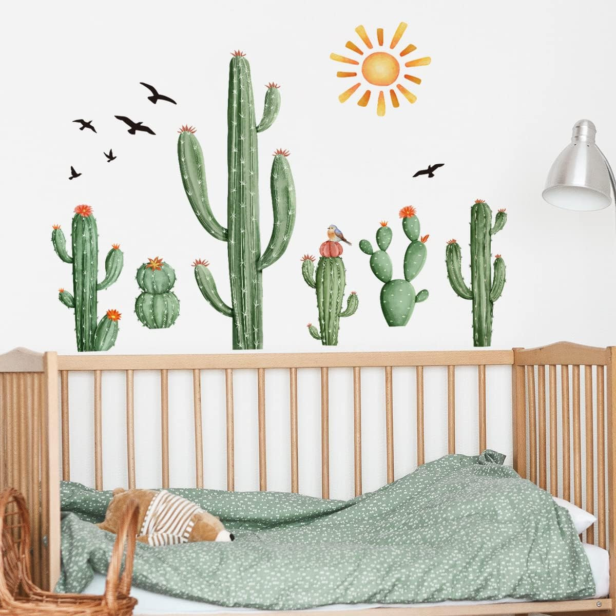 Boho Cactus Wall Decals Boho Sun Wall Stickers Tropical Cacti Green Plants with