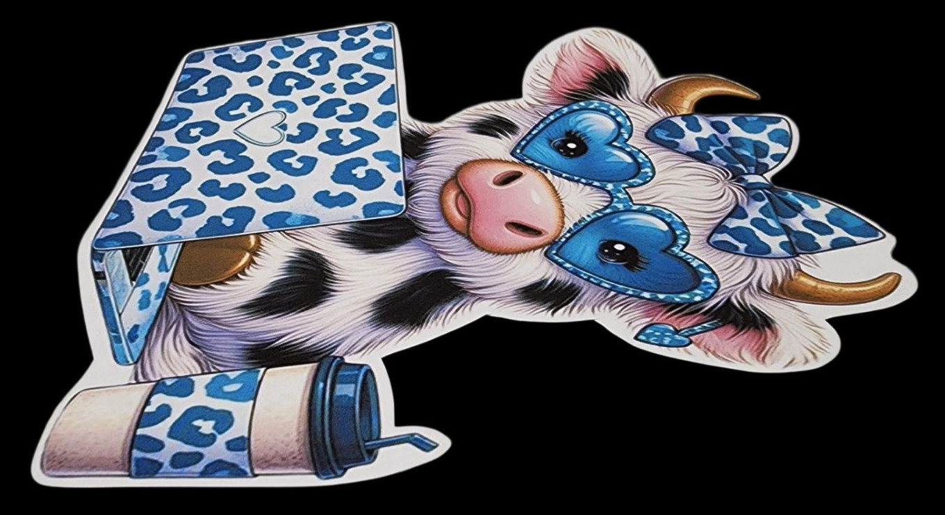 Blue White Highland Cow Animal Waterproof Car Decal Wall Poster Vinyl Sticker