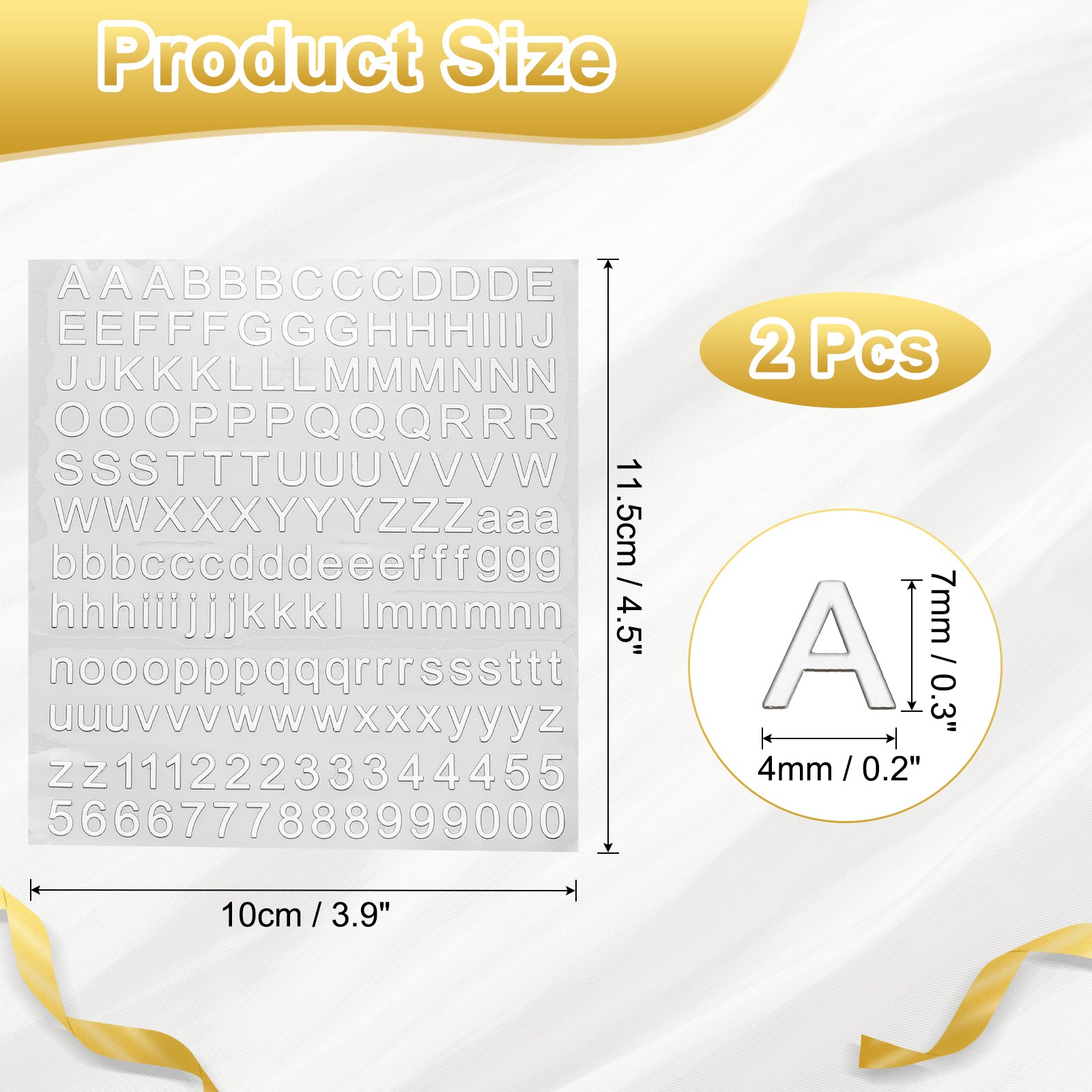 2 Sheets Letter Stickers 0.28" Mini Letter Stickers Alphabet Stickers Silver
