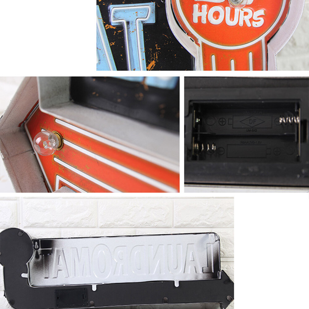 Vintage Rectangular Wall Decor with 7 LED Warm Bulbs for Coffee House Lounge