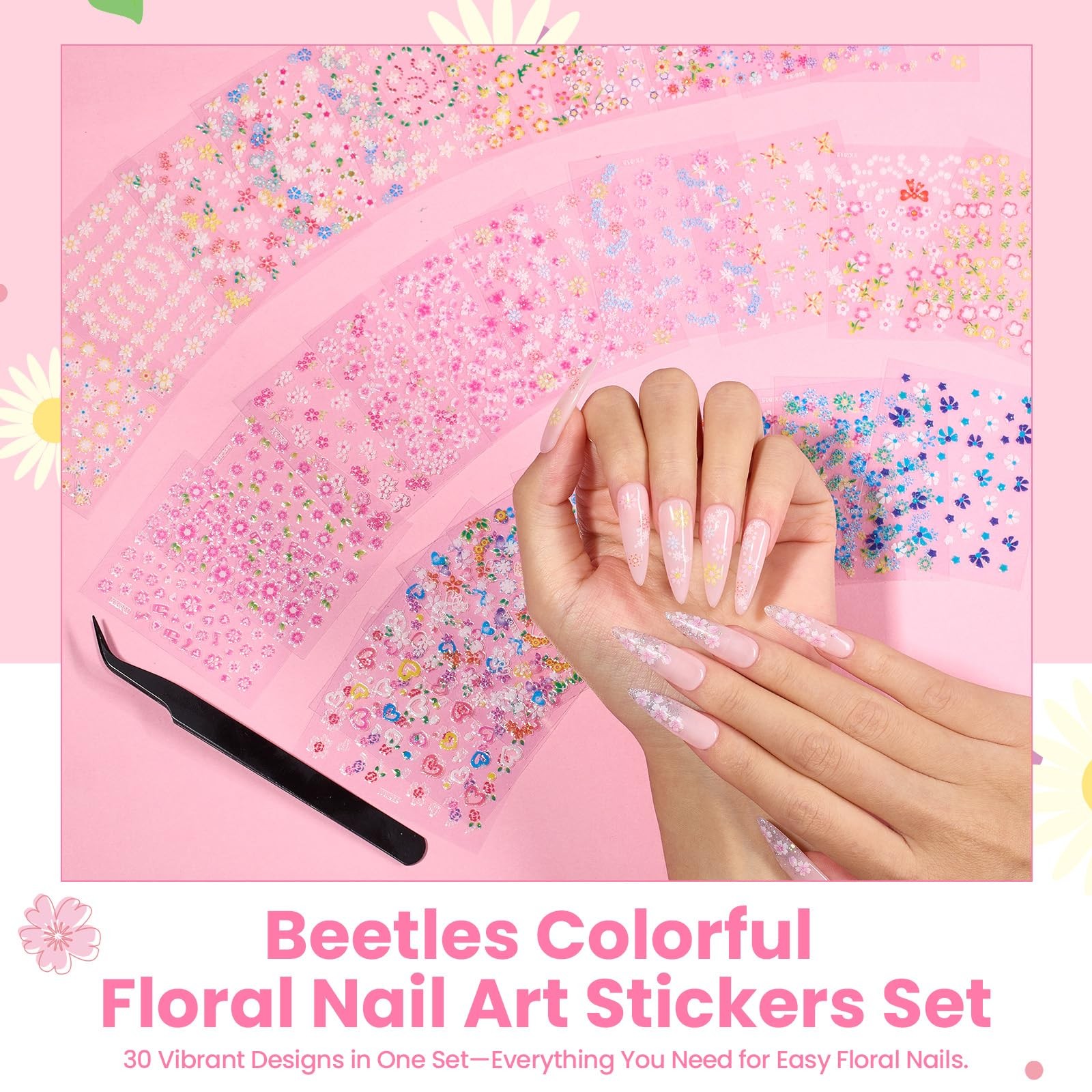 Beetles Nail Art 30 Count(Pack of 1), French Tip Stickers | 30pcs
