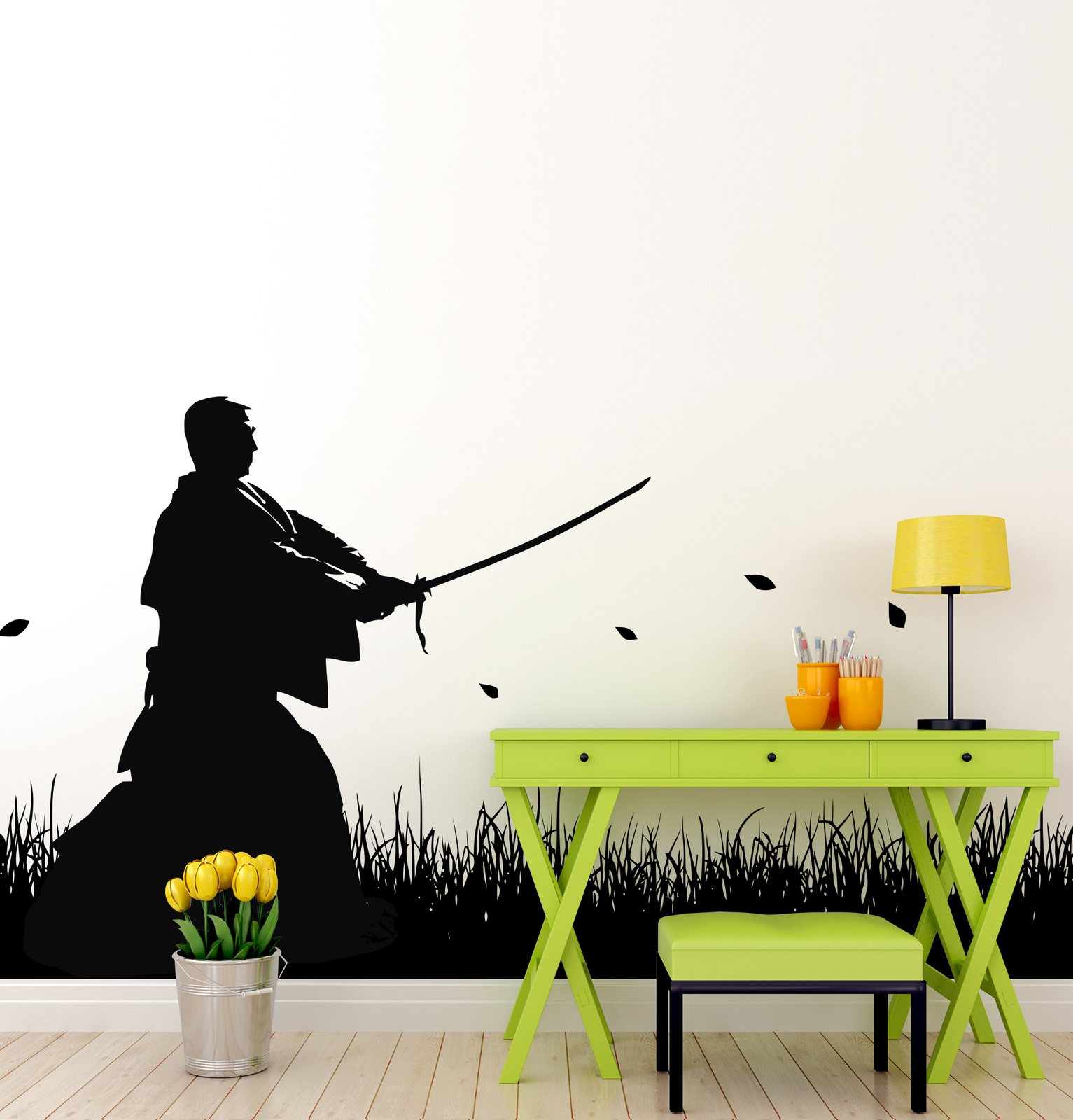Japanese Ronin Samurai Swordsman in Field Wall Decal. #525
