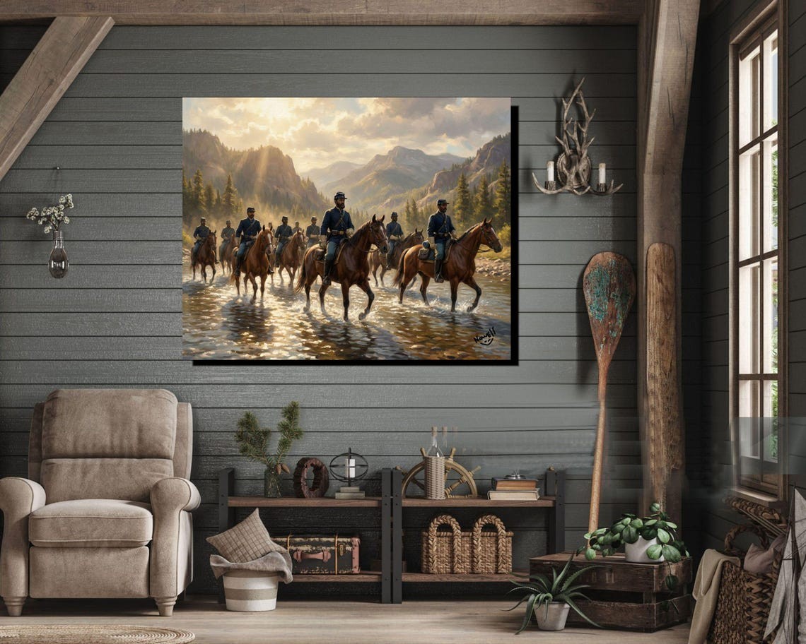 African American Buffalo Soldiers On Horseback 1870 River Crossing Canvas Wrap