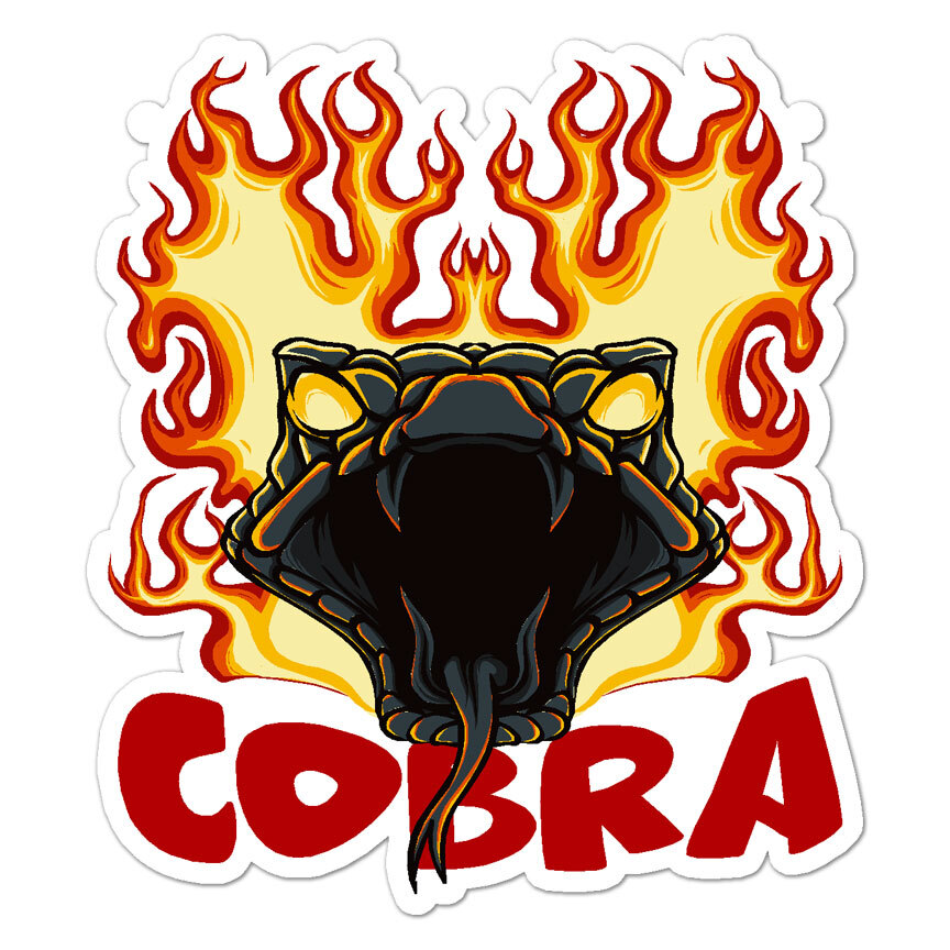 Cobra Snake Flames, Vinyl Decal Sticker, Indoor Outdoor, 3 Sizes, #8920