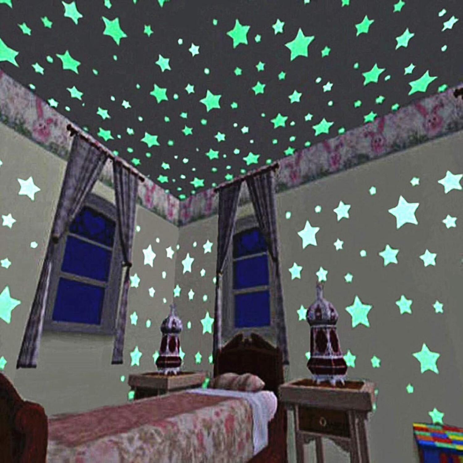 Glow in The Dark Stars Sticker Luminous Stars Wall Ceiling Pasters(100pcs,Pin…