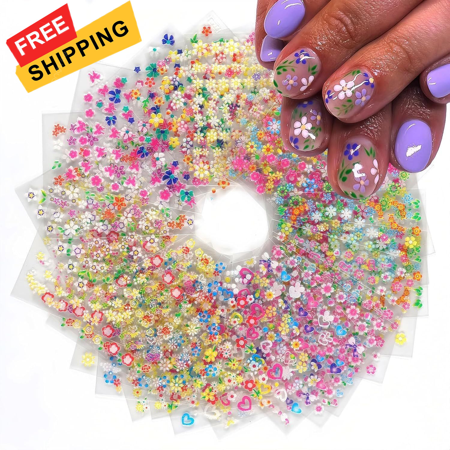 30 Sheets Flower Nail Art Stickers, 3D Self Colorful 30