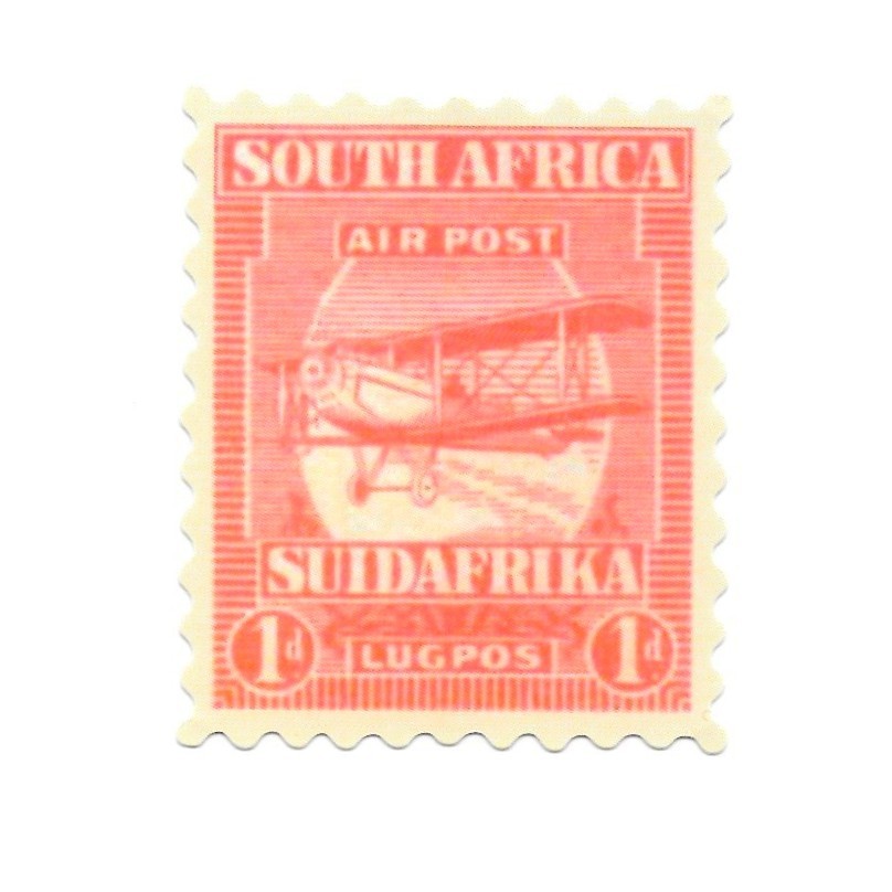 Vintage South Africa Air Post Stamp Sticker Biplane 1d Lugpos Vinyl Decal Postal