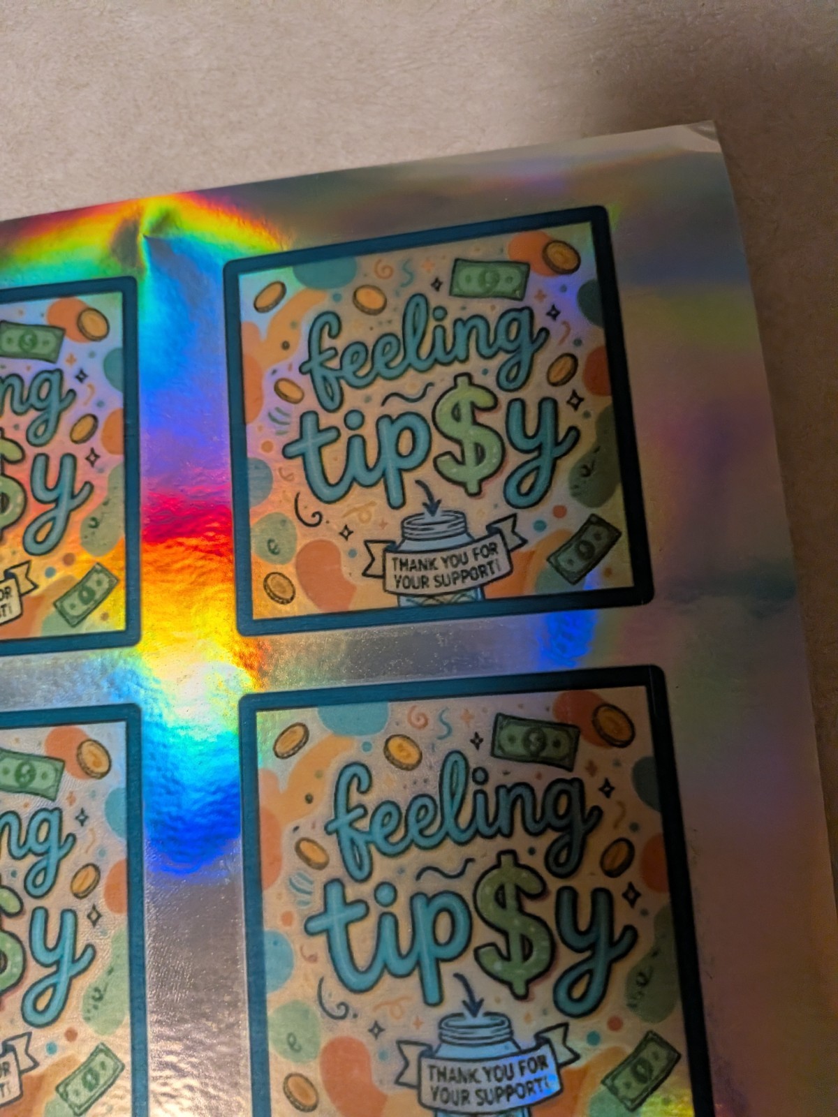 Holographic Feeling Tipsy Sticker Sheet | Tip Jar Stickers Bartender Server Six