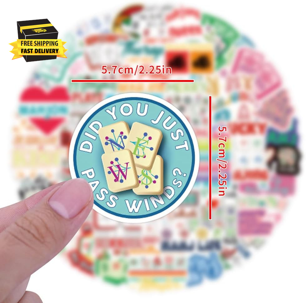 55PCS Funny Mahjong Stickers,Vinyl Waterproof Aesthetic Sticker Packs,Cute Mahjo