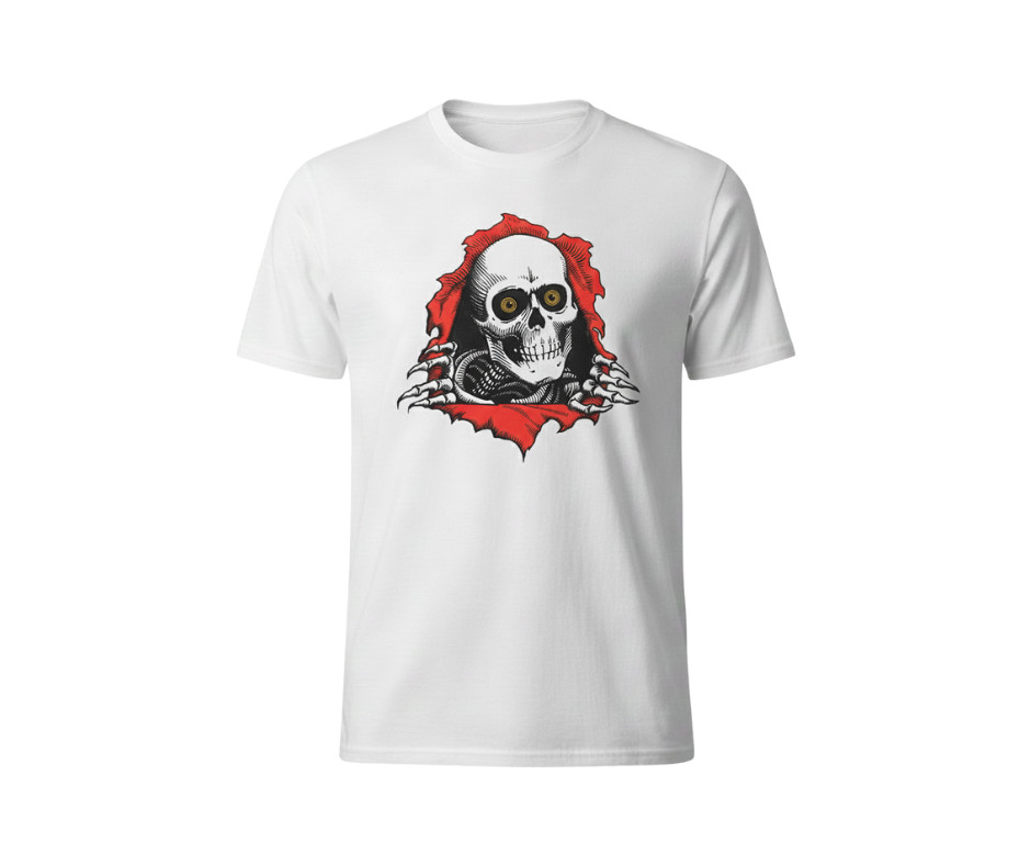 Powell Peralta Style White T-Shirt Skull Graphic 80s Skate Culture Tee S-2XL