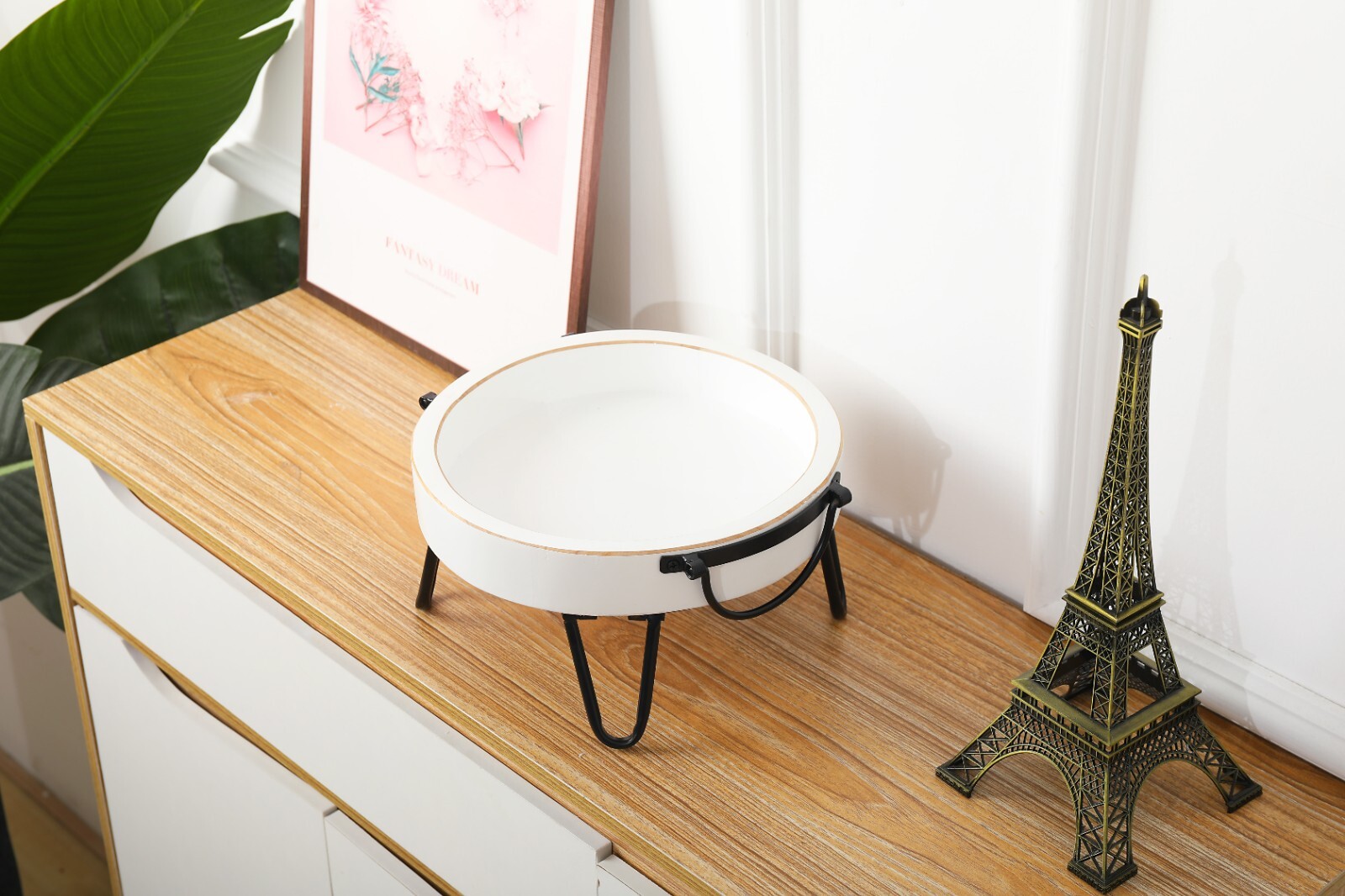 White Wood Pedestal Tray Stand for Tabletop, Countertop Handle(9.6×5.1 Inch)
