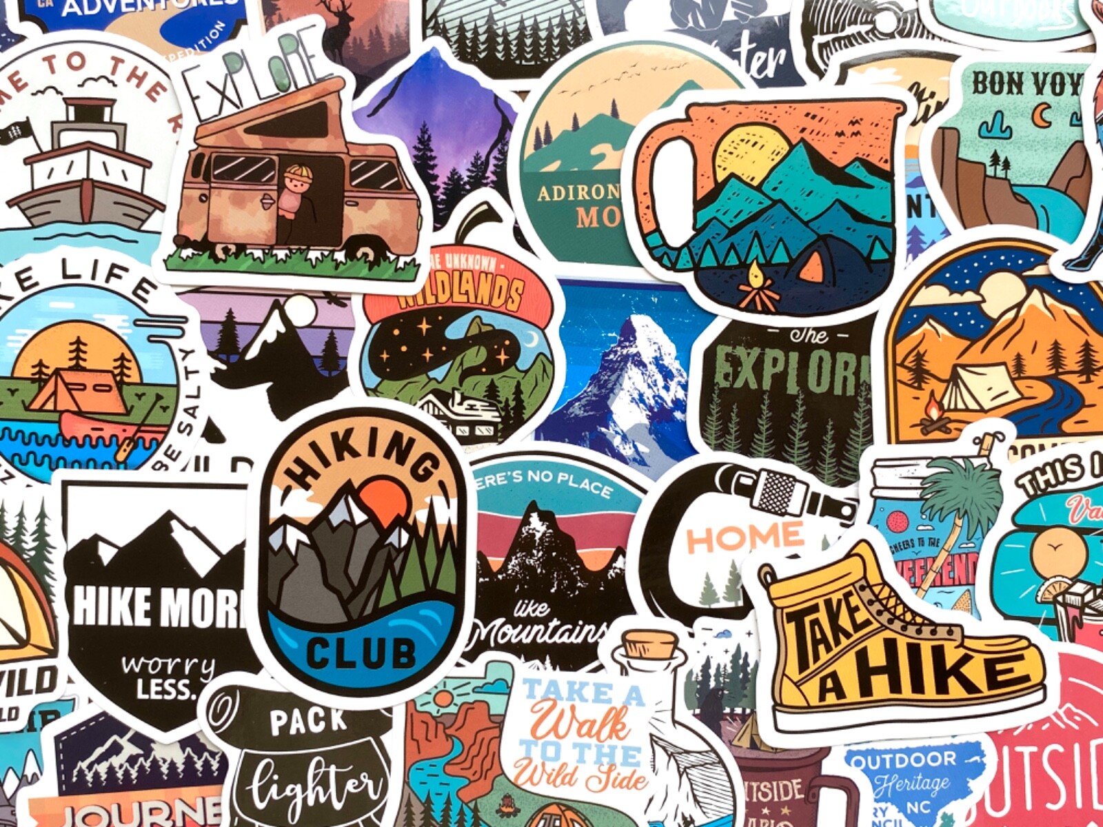 5-100 pcs Hiking Adventure Camping Outdoor Travel Stickers, Vinyl Laptop Decals