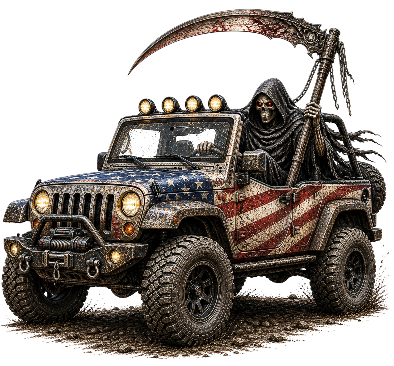 Grim Reaper Off Road 4×4 Sticker American Flag Skull Death Rider Vinyl Decal