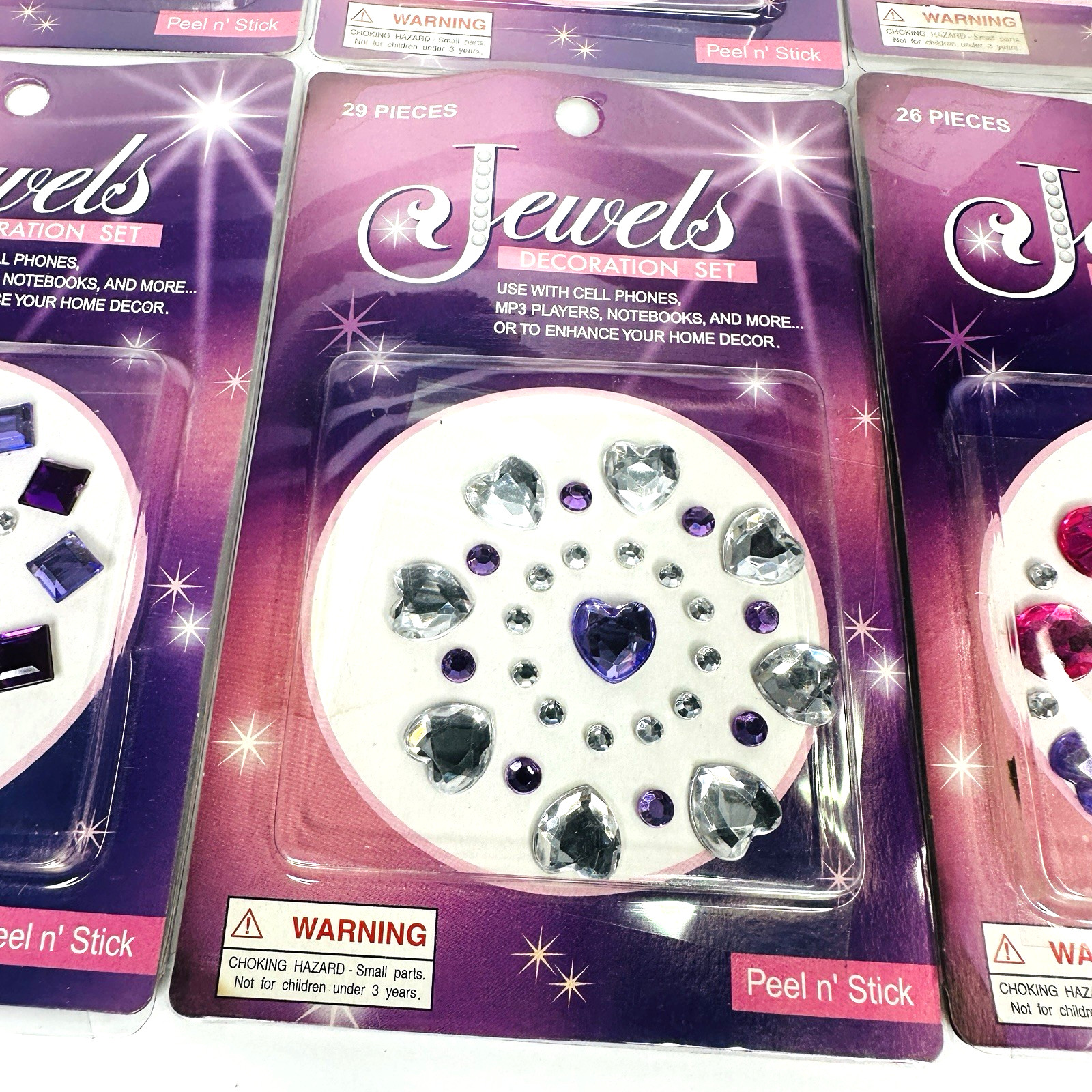 Jewels Decoration Set Lot of 6 Peel & Stick 3D Stars Rounds Hearts Tear Drops