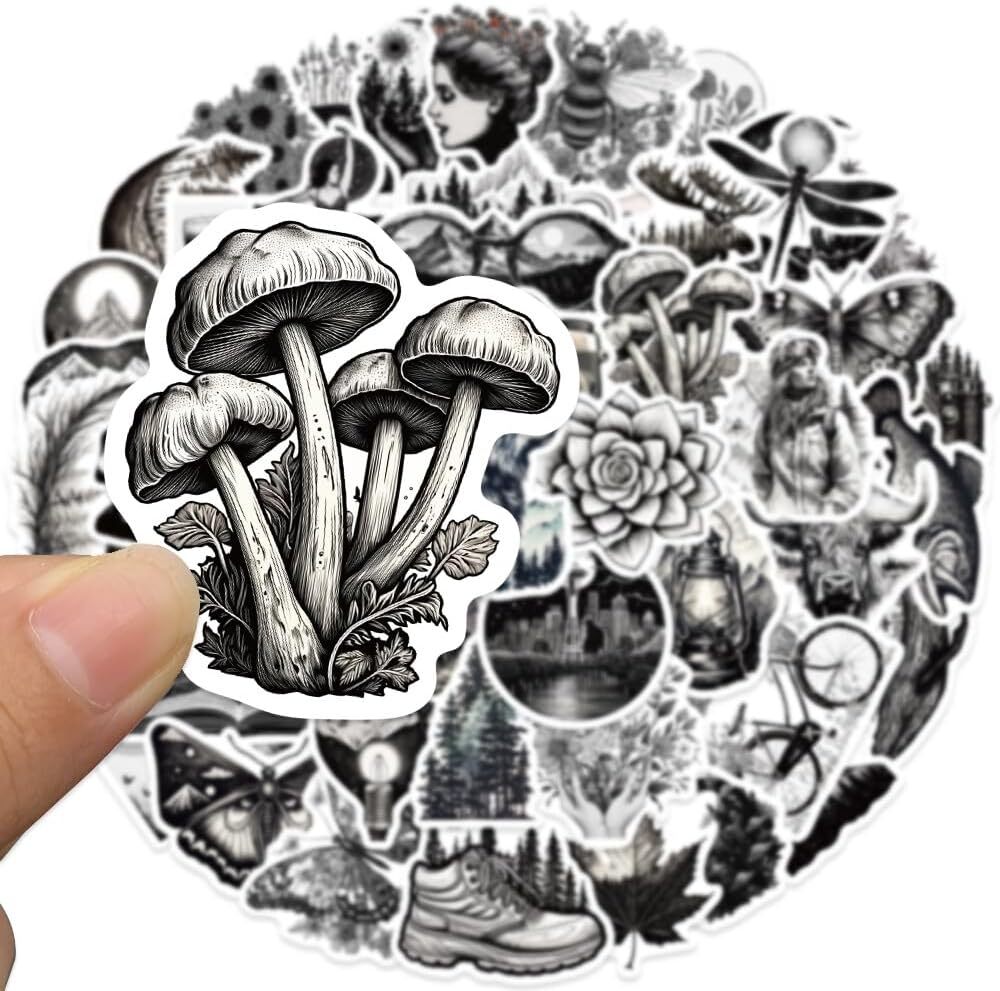 60Pcs Black White Outdoor Travel Nature Stickers – Vinyl Multicolor