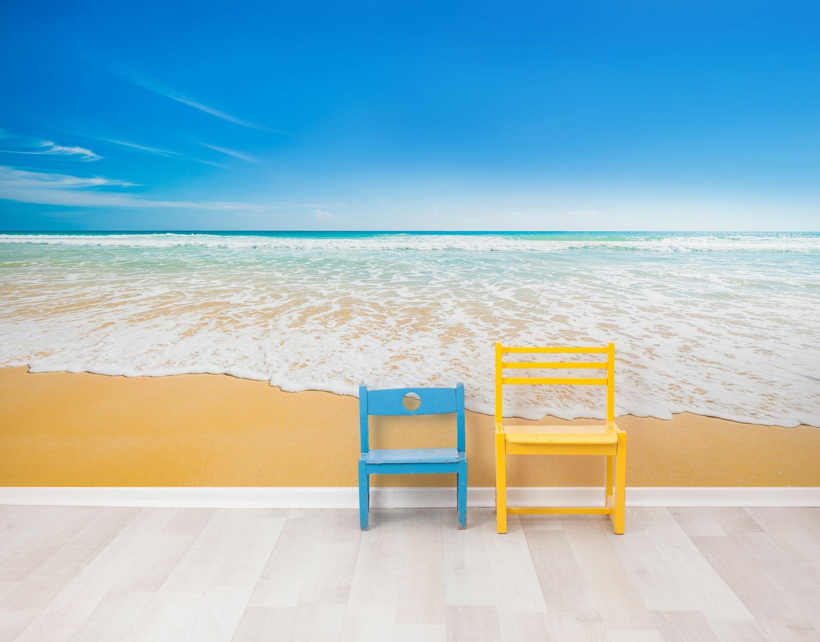 Bright Afternoon Blue Skies Ocean Beach Wave Wall Mural. #6272
