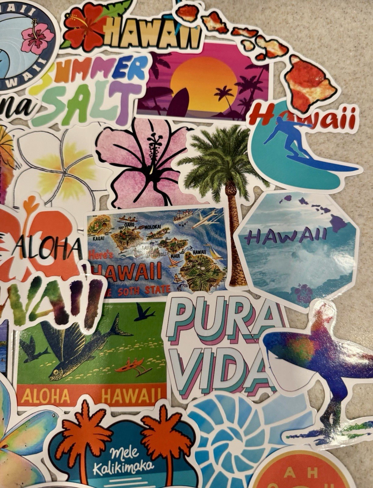 Hawaii, Surfing, Summer, Travel Stickers/Decals, NEW, Pick Your Pack of 50or100