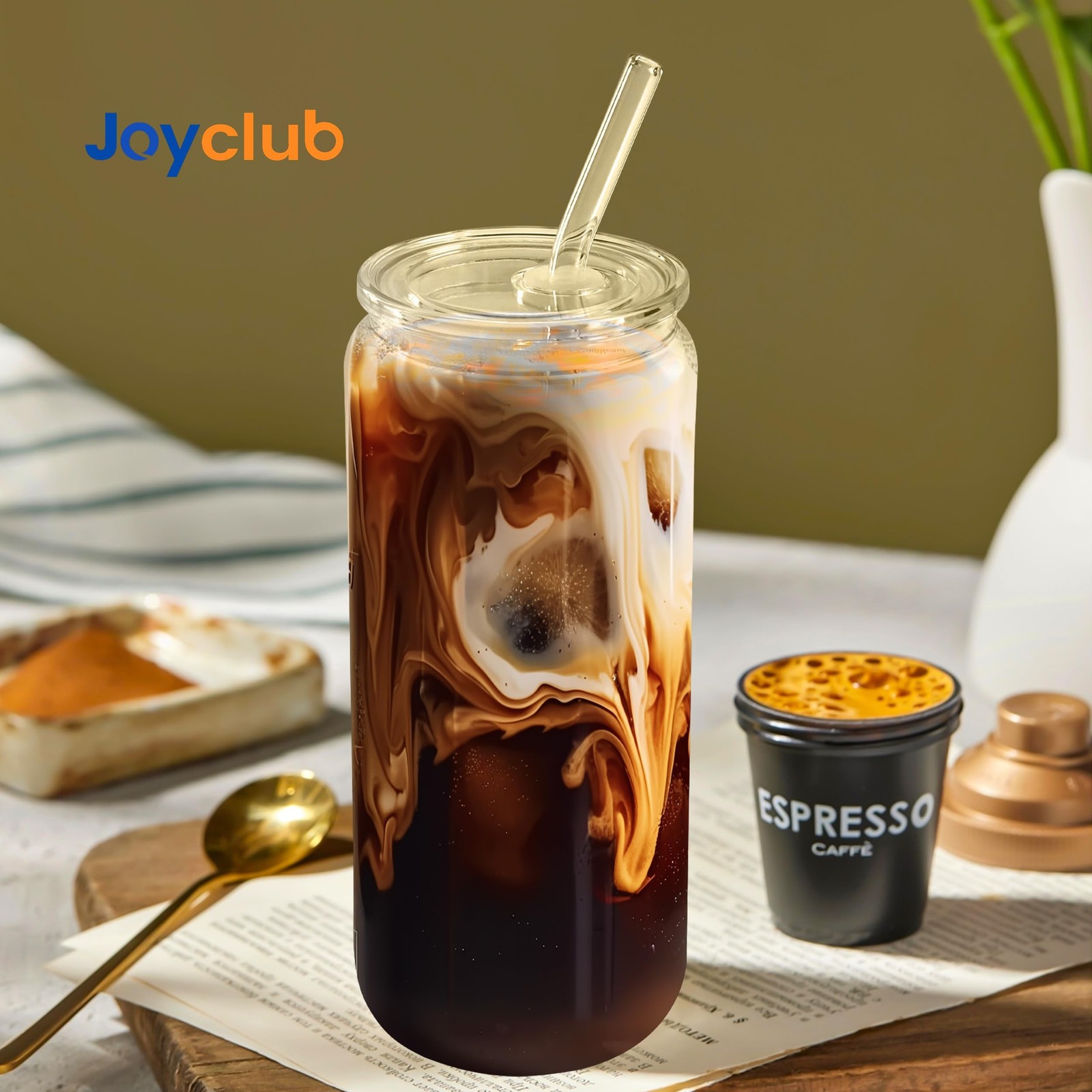 Joyclub 20 oz Glass Cups with Acrylic Lids and Straws 2pcs Can Shaped Glass I…