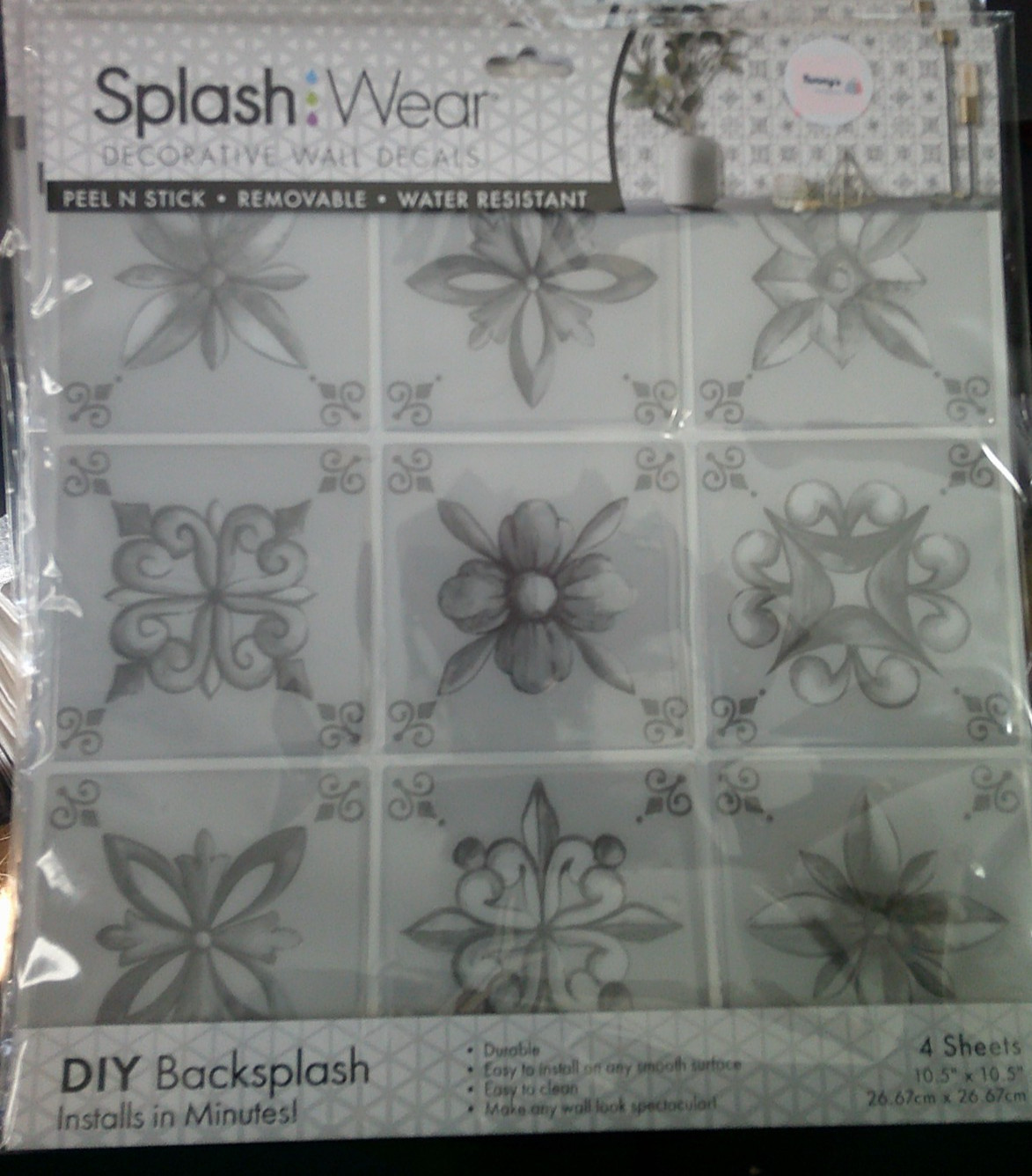 NEW splash wear Decorative wall decals PEEL N STICK REMOVALBE water resistant