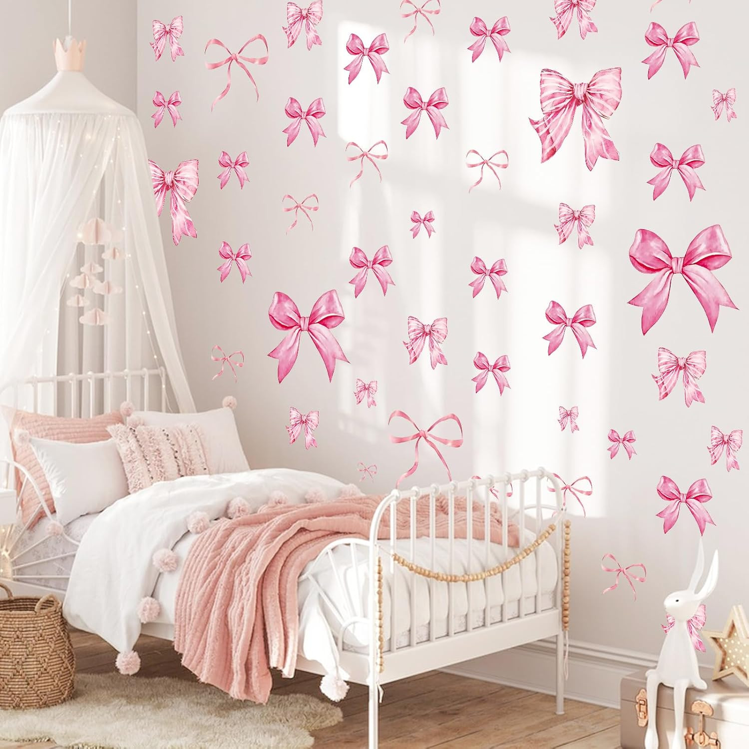 Pink Bow Wall Stickers, 8 Sheets 46 Pcs | Bow Knot Wall Decals Watercolor Bow Wa