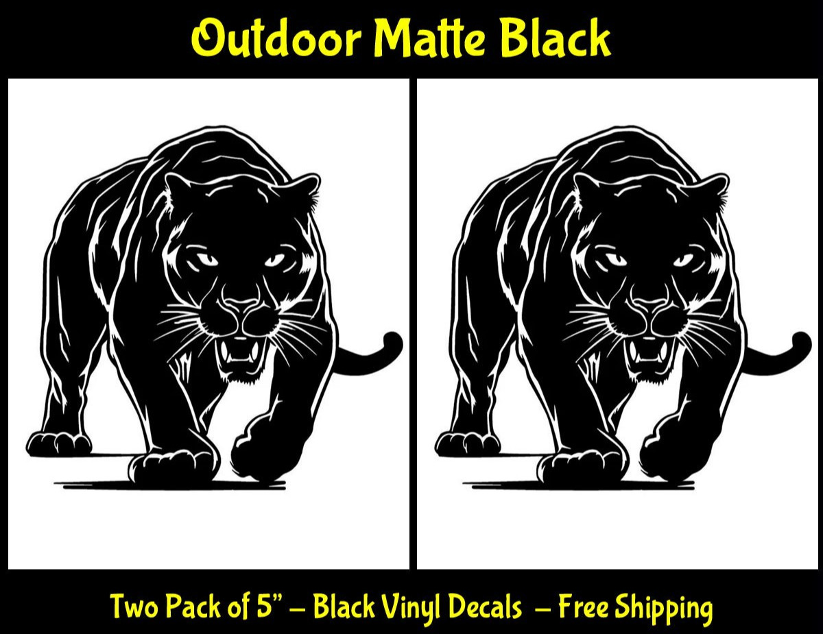 Black Panther Stalking TWO 5" Outdoor Matte Black Car Truck Door Bumper