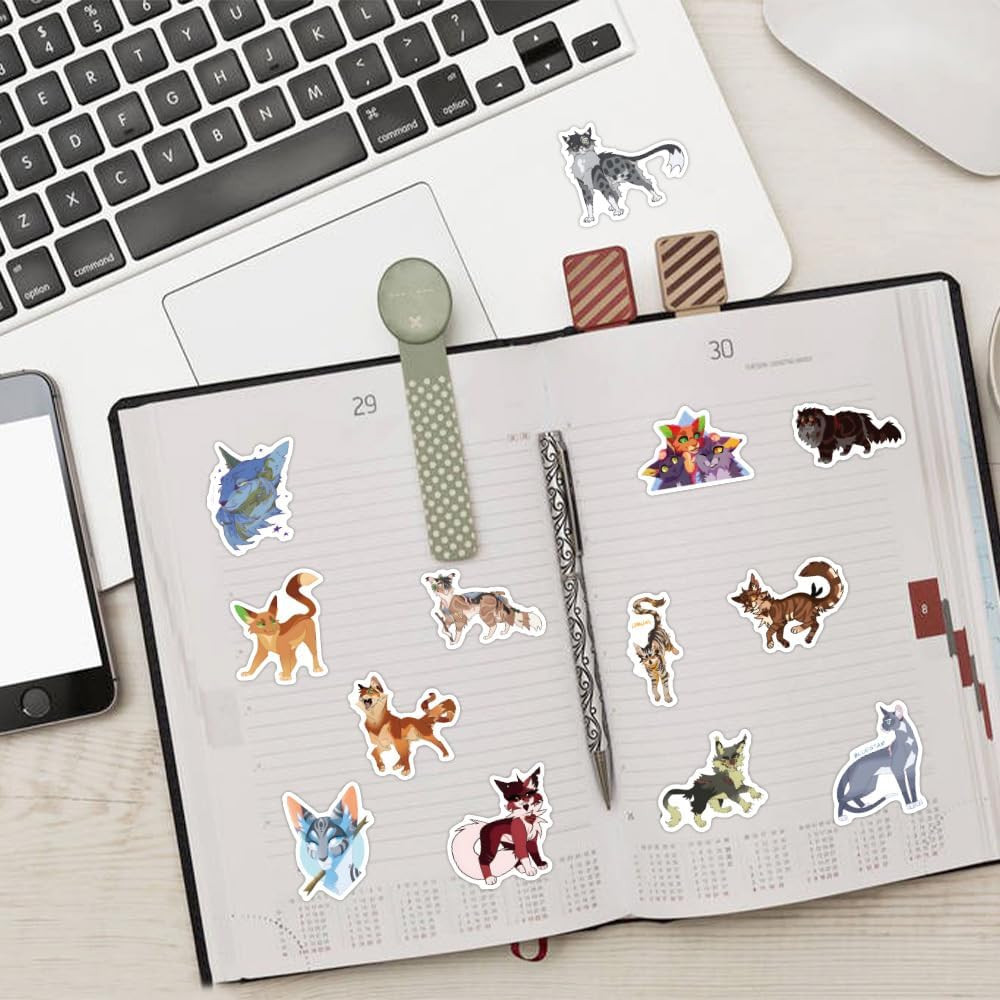 60PCS Warrior Cats Stickers for Kids Adults Cute Cats Stickers Pack Vinyl Water