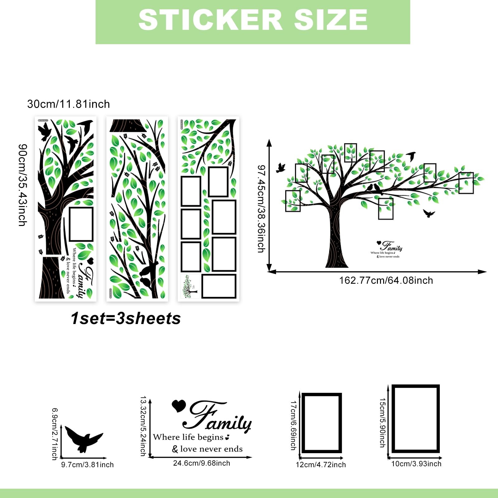 4 Sheets Large Family Photo Frame Tree Wall Stickers, DIY Leaves Family Tree …